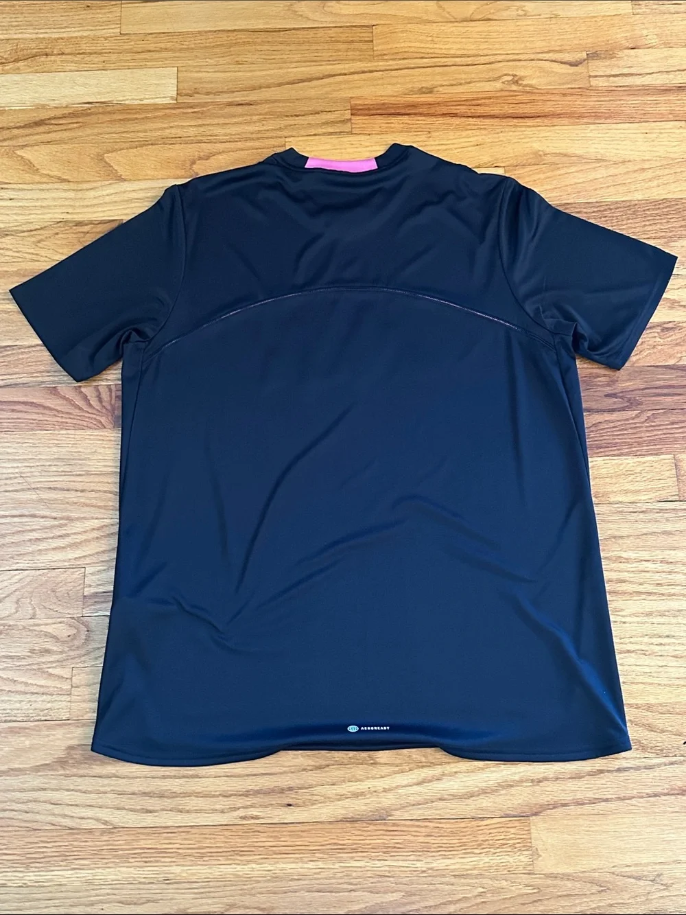 adidas Black Short Sleeve Tee with Iridescent Purple Logo Sz L